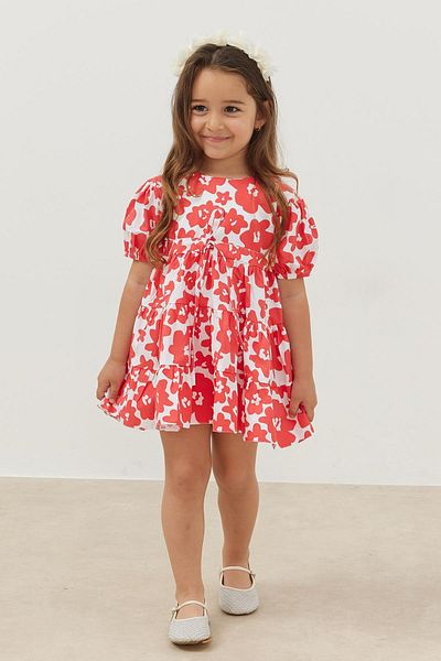Fahhar Kids Rochie în straturi cu model de flori roșii