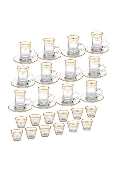 Dania Saudi Glass Tea and Coffee Set 36 Pieces with Gold Decor