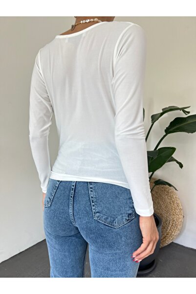 Modamorfo Ecru Color Draped Sendy Blouse