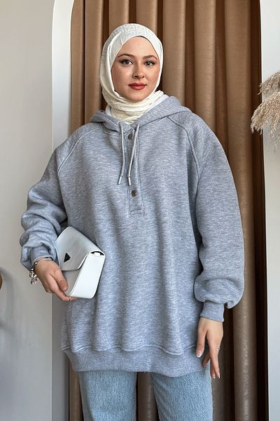 InStyle Snap Neck Hooded Gray Sweat