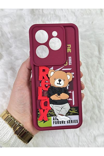 Vip Case Infi̇nix Hot 40 Pro - Embossed 3D Teddy Bear Pattern Silicone Camera Protection Launch Teddy Bear Case