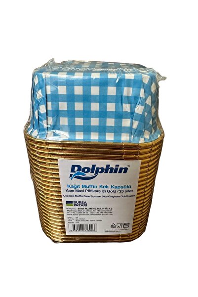 Dolphin Muffin Kare Kağıt Mavi Puantiyeli Altın Cupcake Kek Kalıbı Kapsülü Ka...