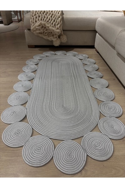 MaVaux Oval Papatya Hasır Jüt Çiçek Desenli Kilim Halı
