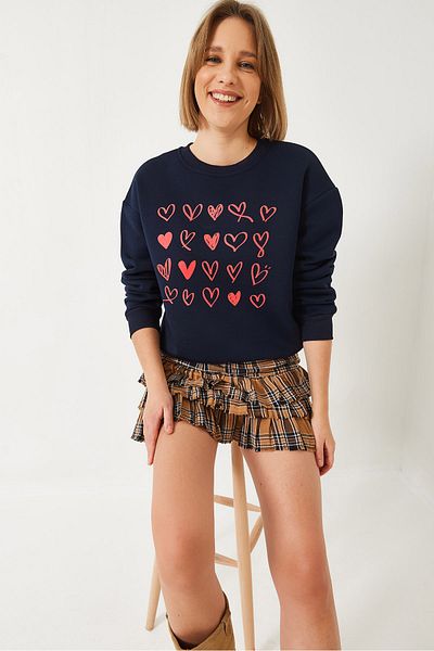 Bianco Lucci Women's Heart Printed Basic Sweatshirt 60601032