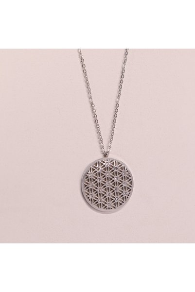 FOURSOLOS Steel Women &Apos; S Necklace, Flower of Life Model with Stone Detail, Silver Color, No:158
