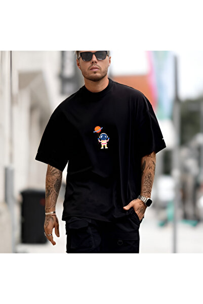 donamod Tricou pentru bărbați cu imprimeu astronaut, cu gâtul rotund, tricou ...