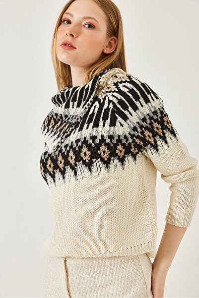 Bianco Lucci Damen-Strickpullover mit Degaje-Kragen 20247521