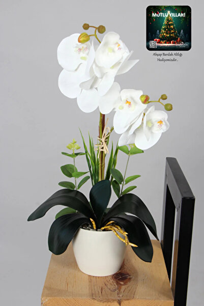 Yapay Çiçek Deposu Dekoratif Mini Yapay Islak Orkide Beyaz 45 cm