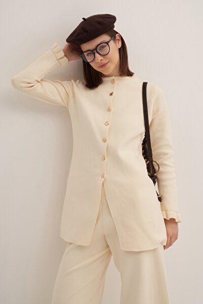 EBU Prive Cardigan lung de damă din tricotaj - Culoare Ecru