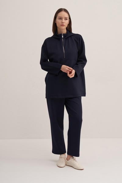 EBU Prive Navy Blue Scuba Sweat - Hooded and Zippered Women