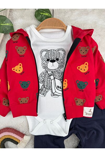 Minizade Bear Hooded Zibin Baddy 3-Piece Baby Boy Suit