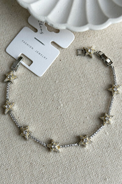 MODA Caprea Pirinç 17 2 Cm Taşlı Yıldız Bileklik Karamaz Kadın Bileklik