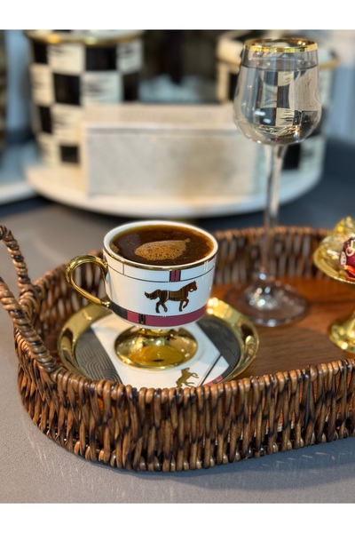 ACAR 6lı atlı dolye gold siyah bordo türk kahvesi fincan takımı