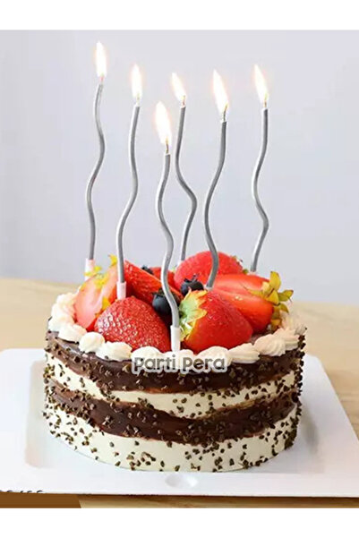 parti pera Spiral Kıvrık Pasta Mumu Gümüş Renk 6'lı