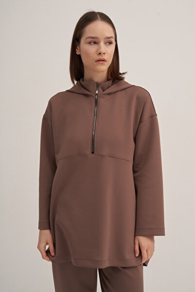 EBU Prive Дамска суитшърт с качулка и цип Scuba Coffee