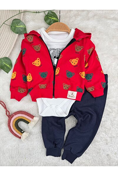 Minizade Bear Hooded Zibin Baddy 3-Piece Baby Boy Suit