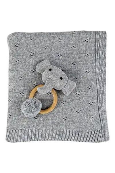 Bumble & Bird - Cozy Cocoon Knitted Blanket With Rattle - Grey
