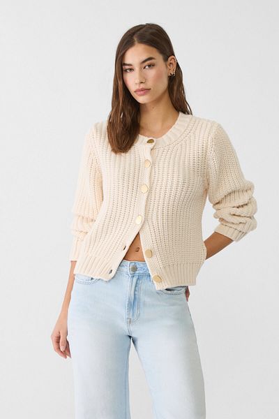 Stradivarius Knit cardigan with golden buttons
