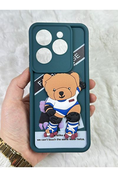 Vip Case INFINIX HOT 40I - حافظة سيليكون منقوشة ثلاثية الأبعاد بنمط دب من السيليكون لحماية الكاميرا