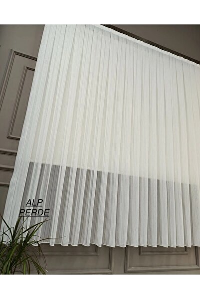 Alp Perde Modern Striped Tulle Curtain - 1/2,5 Normal Medium Pleated with Lead (Normal Pleated) Alpine Curtain