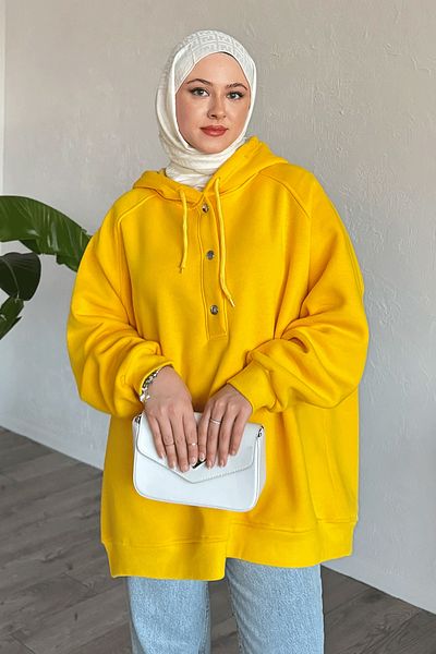 InStyle Snap Neck Hooded Yellow Sweat