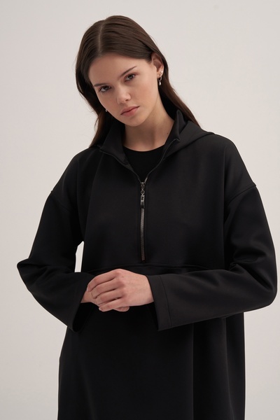 EBU Prive Women's Black Scuba Sweat - Hooded and Zippered