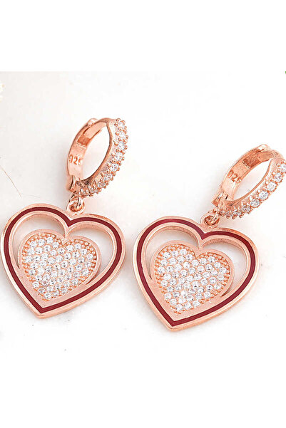 Gümüş Rose Sallantılı Kalp Kadın Küpe CSR2185281