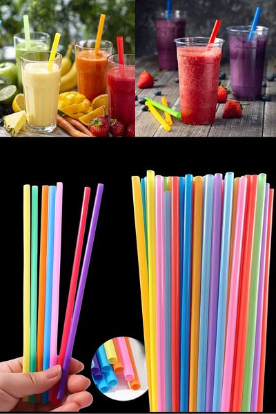 Özkan Ambalaj Temizlik 50 Colorful Frozen Thick Straws - Milkshake Straws