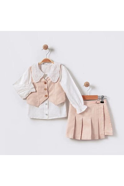 CRAX 3-Piece Girl's Suit with Vest Shirt Shorts Skirts 2-5 Years Old