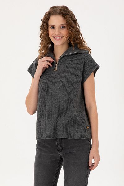 U.S. Polo Assn. Women's Anthracite Melange V-Neck Sweater 50297101 -Vr081