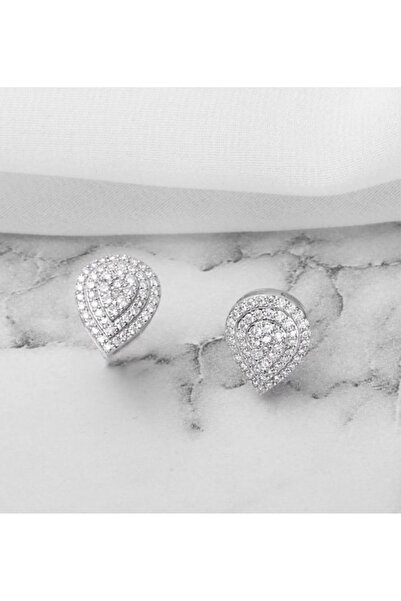 Manu Collection Kadın gümüş renkli taşlı pırlanta montür damla model çelik kararmaz küpe