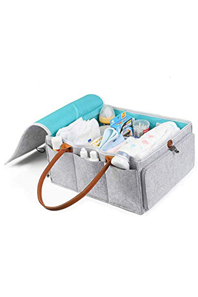 Primo Plus Baby diaper storage bag with zippered lid and leather handle