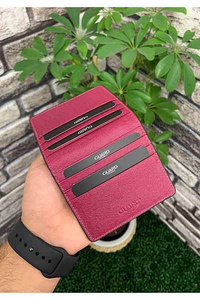 GUARD Fuchsia Saffiano Placket Design Genuine Leather Card Holder Men's / Women's P5239