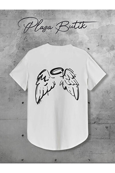 Plaza Butik Tricou cu imprimeu cu aripi din spate, cu tăietură ovală