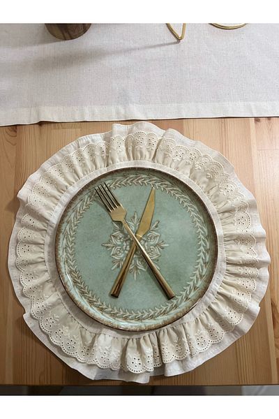 eyma home 100% βαμβακερό ακατέργαστο λινό Πλάκα με βολάν με λεπτομέρεια έλαιο (6 τεμ.)