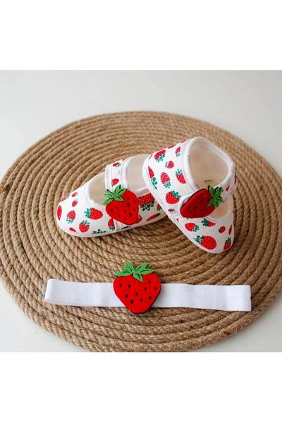 FK HERA STORE Strawberry Fruit Baby Shoes and Bandana Set