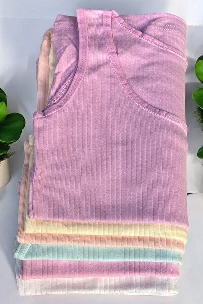 Katmirra 6-Piece Pastel Color Girl's Thick Strap Corded Undershirt Soft and Very Stretchy