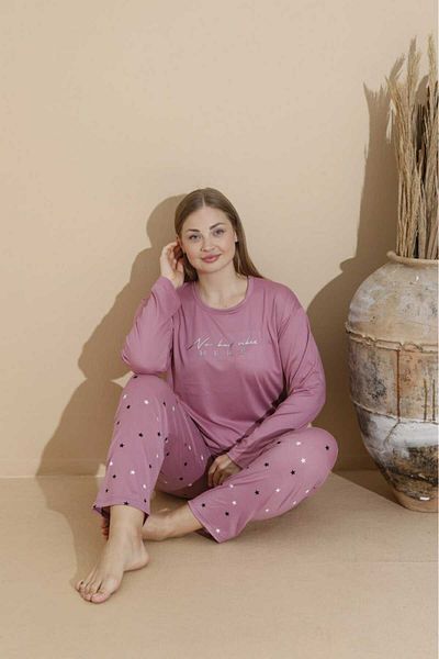 wear treasure Women's Plus Size Curve Milan Fabric Printed Pattern Long Sleeve Bamboo Pajamas Set