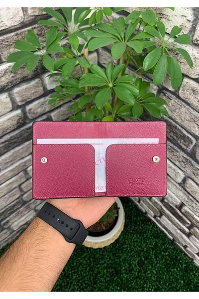 GUARD Fuchsia Saffiano Placket Design Genuine Leather Card Holder Men's / Women's P5239