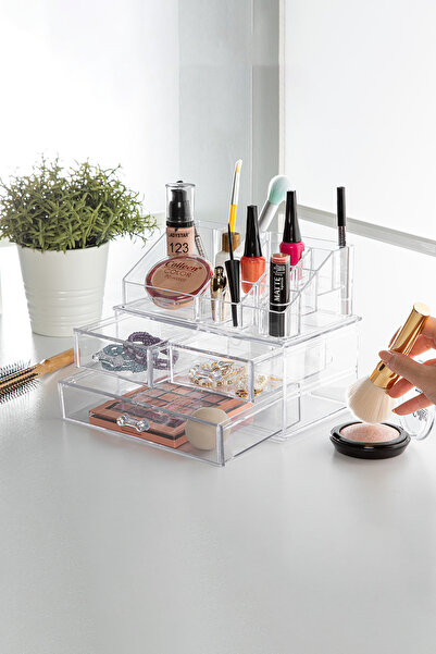 Pazar Kapısı Set organizator de machiaj transparent cu 3 sertare Cutie de bij...