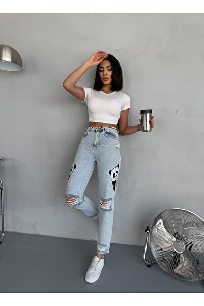 Zeo Basic MOM JEAN hímzéssel és szakadt részletekkel