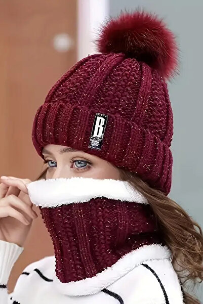 Ticen Şarap Kırmızısı Bere ve Atkı Seti - Şıklığı ve Sıcaklığı Bir Arada Suna...