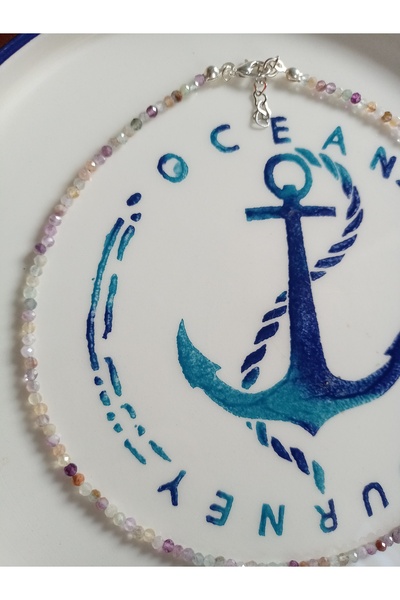 Mudita Tasarım 3  Mm faset kesim gerçek doğal Florit taşı kolye