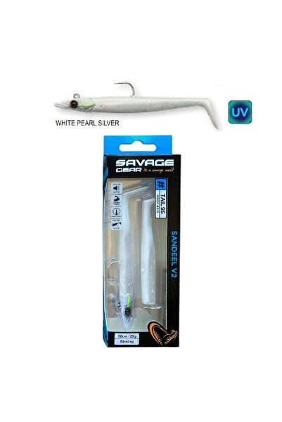 Savage Gear Sandeel V2 12cm 22gr 2+1 Silikon Suni Yem White pearl Silver