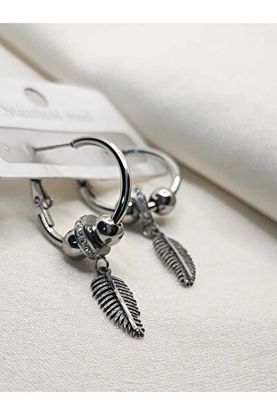 ZÜLİSCH Silver Color Leaf Model Steel Earrings