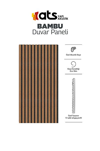 ATS YAPI AKUSTİK 60 Cm X 280 Cm -DEKORATİF KEÇELİ AHŞAP DUVAR PANELİ - BAMBU RENGİ