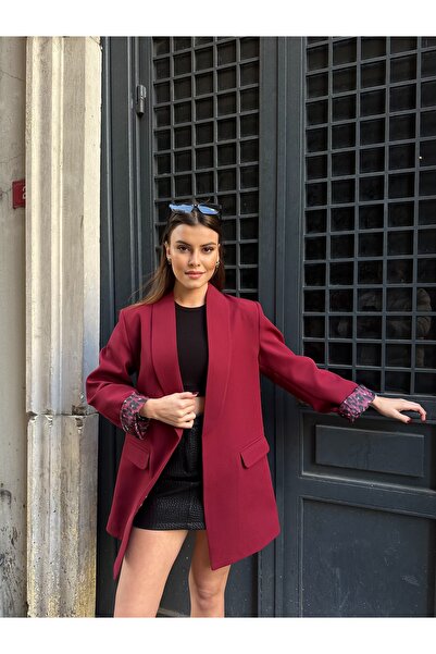 VESS MODA Kadın Yeni Sezon Leopar Astar Detaylı Uzun Blazer Ceket