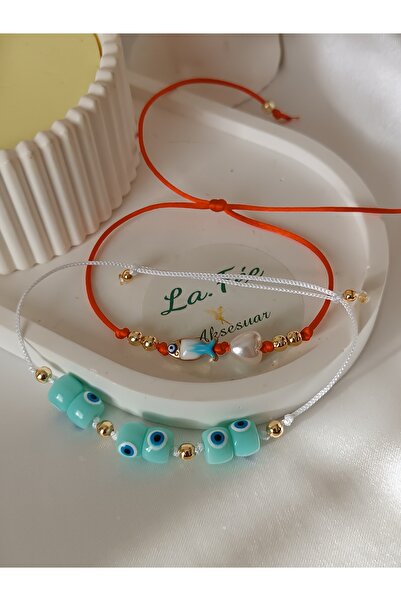 La fee aksesuar مجموعة أساور نسائية مكونة من قطعتين من الأسماك واللؤلؤ - خرز ...