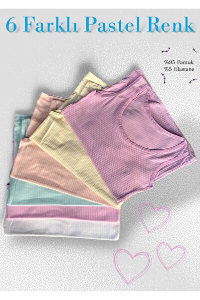 Katmirra 6-Piece Pastel Color Girl's Thick Strap Corded Undershirt Soft and Very Stretchy