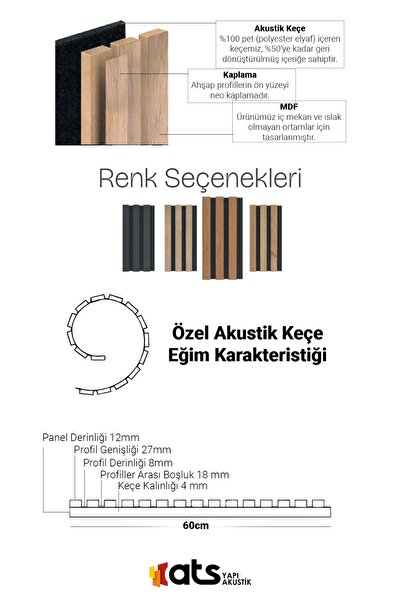 ATS YAPI AKUSTİK 60 Cm X 280 Cm -DEKORATİF KEÇELİ AHŞAP DUVAR PANELİ - BAMBU RENGİ